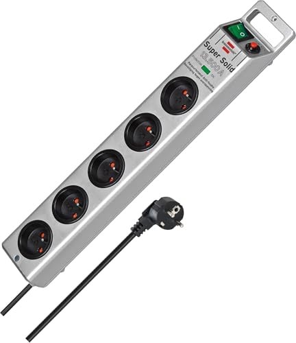 Brennenstuhl Steckerleiste Super-Solid 2,5 m H05VV-F 3G1,5 mit Überspannungsschutz, 13500 A, Silberfarben, silber, 1153344315