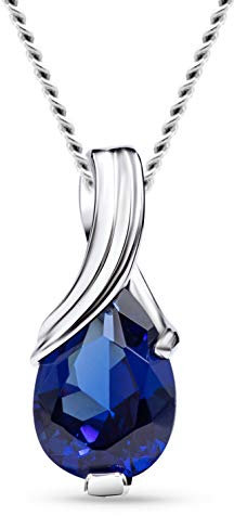 MIORE – Gold Kette Damen mit 0.89 Ct Saphir in Tropfen-Form – filigrane Halskette aus 9 Karat Weißgold (375) mit blauem Edelstein Anhänger – Goldkette mit Schmuckbox zum Verschenken (45 cm)