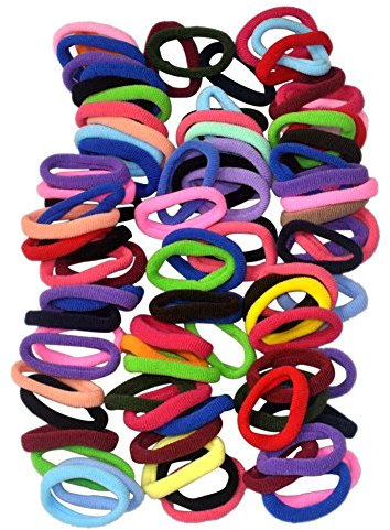 Elastici per capelli per donna o ragazza, per legare i capelli a coda; 8 mm di larghezza, colori misti; in confezione da 90