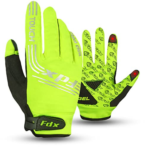FDX Full Finger Winter Cycling Gloves, Thermal Warm, Water Resistant, Windproof, Anti-Shocking Gel Padded Palms, Touchscreen, Breathable, Anti-Slip Men Women, Racing, MTB, Riding, Running(Yellow L)
