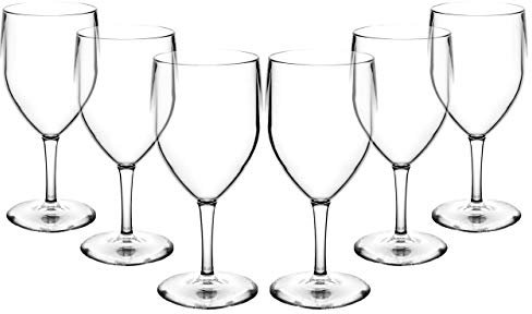 Set of 6 Elite Premium Unbreakable Reusable Polycarbonate Plastic Large Wine Glasses (310ml to Rim Height 18.8cm, Max Diameter 8.1cm) Realistic Alternative to Glass Made in UK