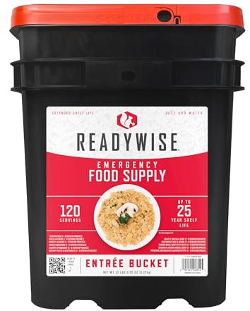 ReadyWise, 120 Servings, Lunch & Dinner Only, 13 Diffent Recipies, Grab & Go Bucket, Freeze Dried, Up To 25 Years Shelf Life, Emergency Food, 7 Days Food For 2 Persons, 2 Weeks Supply