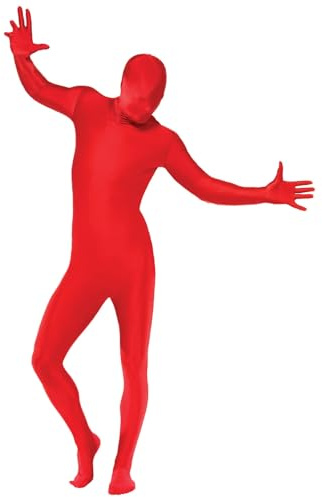 Smiffys Second Skin Suit, Red with Bumbag, Concealed Fly and Under Chin Opening, Second Skin Fancy Dress, Comedy Dress Up Costumes