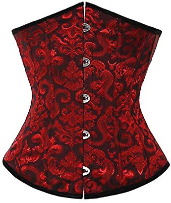 SZIVYSHI Women'S Underbust Satin Lace Up Waist Cincher Corset Shaper Bustier Top Jacquard Black and Red M