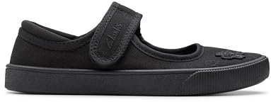 Clarks Girl's Hopper Go Ballet School Shoes, Black Fabric, 7 UK Child