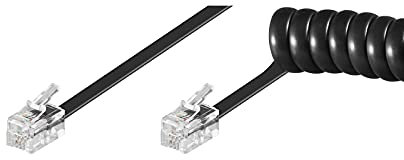 Goobay 50270 CCA Cable espiral de auricular (aluminio revestido de cobre); Conector RJ10 (4P4C) a conector RJ10 (4P4C); negro; 4 metros