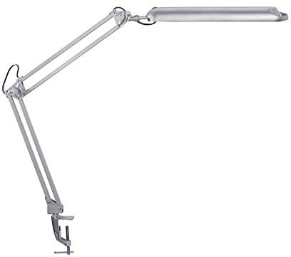 Maulatlantic Schreibtischlampe, Energiespar-Leuchte, Klemmfuß, 1700 Lux, 6500 Kelvin, 11 W, GS-geprüft, silber, 8213595 [Energieklasse A]