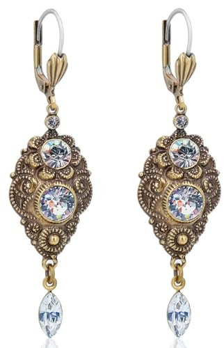 NOBEL SCHMUCK Jugendstil Ohrringe mit Markenkristallen Gold Crystal