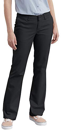 Dickies Women's Slim Fit Boot Cut Stretch Twill Pant, Black, 16 Long