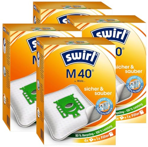 Swirl M 40 MicroPor® Plus für Miele und Hoover Staubsauger / S 67 MicroPor® Plus Staubsaugerbeutel Siemens Bosch Privileg... (M40, 4x 4er Pack)