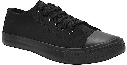 MyShoeStore® LADIES CANVAS SHOES WOMENS GIRLS SHOES CASUAL LACE UP RETRO PLIMSOLLS PLIMSOLES LOW TOP FLAT GYM SPORTS TRAINERS LIGHTWEIGHT SNEAKERS FASHION PUMPS SIZE 4 UK Black