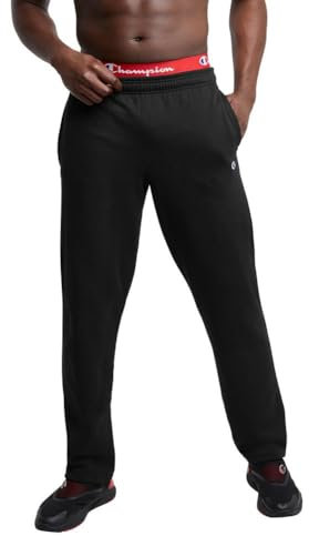 Champion Herren Sweatpants, Powerblend, Fleece, offenem Boden (Reg groß) Hose, Schwarzes C-Patch-Logo
