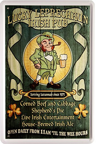 WOGEKA ART Retro Blechschild - Irish Pub Lucky Leprechaun - witziger Spruch als Geschenk-Idee zum Geburtstag Weihnachten zur Dekoration 20x30 cm Vintage-Design aus Metall 1218