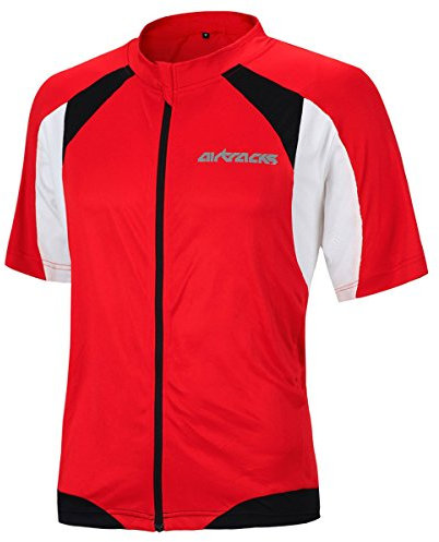 Airtracks Herren Fahrradtrikot Kurzarm PRO T Radtrikot Jersey Bike Radler Shirt Atmungsaktiv Schnelltrocknend Reflektierend Größen XS S M XL XXL XXXL XXXXL - rot - M