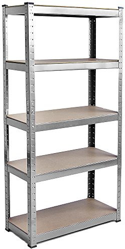 Home Vida Regal mit 5 Ablagen, Hochregal, Nietenlos, Industriell, Lagern, Fächer, Stahl, Groß, Galvanisiert