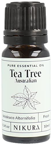 Nikura Pure Australian Tea Tree Essential Oil for Skin, Nail Fungus, Face, Hair, Acne, Piercings, Head Lice | Diffuser Oil for Home, Candle & Soap Making | 10ml | Vegan & UK Made