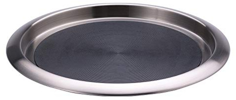 Service Ideas TR1412SR Tray with Top and Bottom Built in Non-Slip Rubber Inserts, 12 Round, Dishwasher Safe, Stainless Steel, Brushed