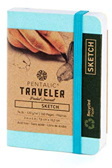 Pentalic Traveler Pocket Tagebuch Zeichenbuch, türkis, 4 x 3
