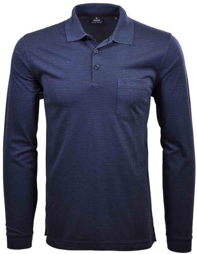 Ragman Herren Softknit-Polo Fineliner, Langarm,L,Azur