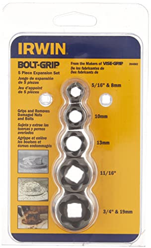 Irwin 394002 Bolt Grip Nut Remover Expansion Set, 5/16 (8mm), 10mm, 13mm, 11/16, 3/4 (19mm)