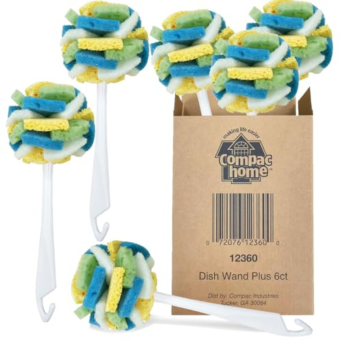 Compac de 8 plato esponja/varita Plus, de fregar Esponja con violonchelo, espuma y recorrer esponja pétalos, único redondo, forma de bola limpia platos y cristal, integrado estropajo almohadillas para tough-to-clean ollas y sartenes (2 unidades) 12300, Multicolor, 6