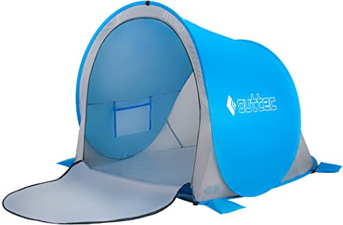 Outtec Strandmuschel UV Schutz 50, Strandmuschel Pop Up, Leicht zu Tragen Strandzelt, Strandmuschel Koffertauglich, Strand Windschutz und Sonnenschutz Strand, Sonnenzelt, Gartenmuschel (Blau)