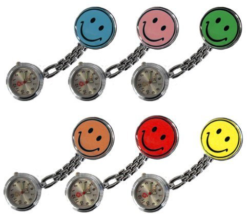 Tiga-Med Schwesternuhr 6er Set (= 6 Stück Jede Farbe 1x) Schwesternuhren Smiley Clip Krankenschwesteruhr