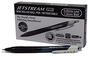 uni-ball SXN-150S Jetstream Sport RT Drucktintenroller, schwarze uni Super-Tinte, 1,0 mm breite Kugel, komfortabler gummierter Griff, 12er-Packung