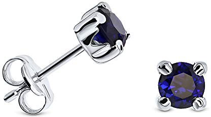 Miore Ohrring Damen runde Ohrstecker mit Edelstein/Geburtsstein Saphir in blau aus Weißgold 9 Karat / 375 Gold, Ohrschmuck