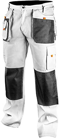 NEO TOOLS Pantalon de Travail Professionnel (Veste, Genouillères) Blanc | Vêtement de Sécurité, Pantalon de Peintre, Taille S à XXL, Blanc., XXL
