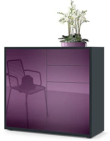 Vladon Sideboard Ben, Made in Germany, Kommode mit 2 Türen und 2 Schubladen, Schwarz matt/Brombeer Hochglanz (79 x 74 x 36 cm)