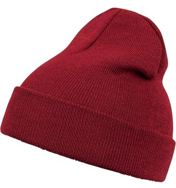 MSTRDS Unisex Strickmütze Basic Flap Beanie - einfarbige, neutrale Wintermütze für Damen und Herren ohne Druck und Stick, ohne Logo - Farbe maroon, Größe one size