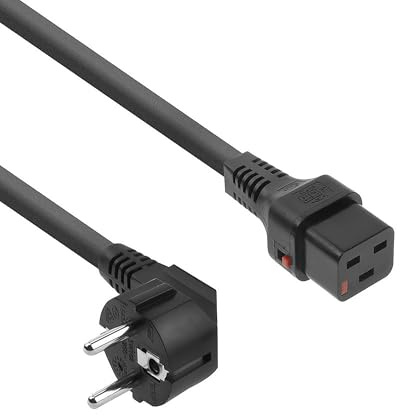 Advanced Cable Technology ACT C19 Kabel IEC Lock, Kaltgerätekabel 2m, Stromkabel, CEE 7/7 auf C19 – Schutzkontakt gewinkelt, für PDU, Server, Netzwerkgeräte – AK5043