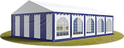 TOOLPORT Festzelt Partyzelt 5x10 m Premium, hochwertige PVC Plane 750 N in blau-weiß 100% wasserdicht mit Bodenrahmen