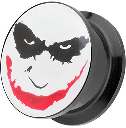 Piercingfaktor Ohr Plug Flesh Tunnel Piercing Ohrpiercing Schraub Schraubverschluß Picture Crazy Motiv Batman Joker Face Comic 8mm