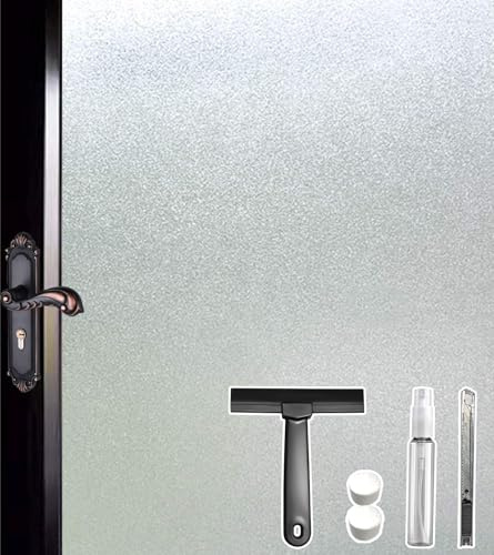 DUOFIRE Window Privacy Film Natural Frosted Glass Window Film Static Cling No Glue Anti-UV Window Cling Privacy Film Non Adhesive for Office Meeting Room Bathroom Living Room 17.4in. x 78.7in. S001