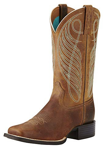 Ariat Women's Round Up Wide Square Toe Western Cowboy Boot, Powder Brown, 7.5 B US