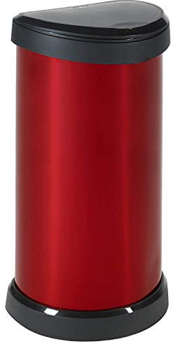 Curver Metal Effect Plastic One Touch Deco Bin, Red, 40 Litre