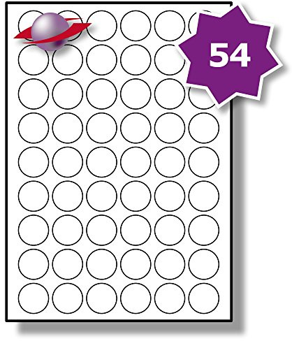 Label Planet® 54 Per Page/Sheet, 5 Sheets (270 Round Sticky Labels), White Blank Plain Matt Self-Adhesive A4 Circular Circle Permanent All Use Stickers, UK LP54/29R 29MM Diameter Circles
