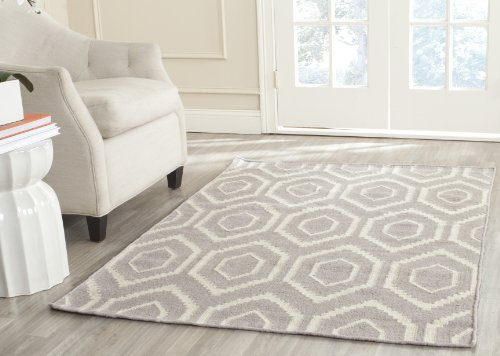 SAFAVIEH Dhurries Collection Area Rug - 5' x 8', Grey & Ivory, Handmade Flat Weave Wool, Ideal for High Traffic Areas in Living Room, Bedroom (DHU556G)