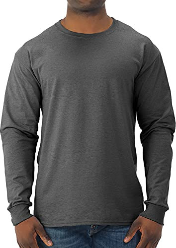 Jerzees Men's Adult Long Sleeve Tee, Black Heather, Large
