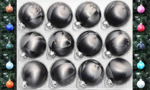 Jack 12x Glas Eislack Christbaumkugeln 6cm Thüringer Weihnachtskugeln Kugeln, Farbe:Anthrazit Eislack