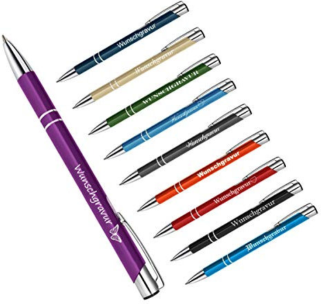 polar-effekt 10 Stück Metall Oleg Kugelschreiber mit Gravur des Namens - Personalisierte Geschenk für Freund Mitbringsel - blau schreibend - Farbe lila