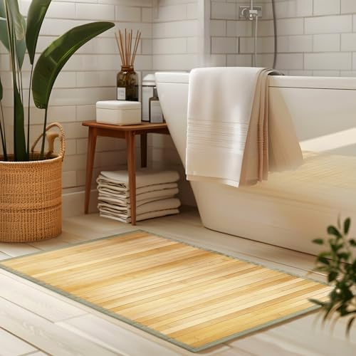 casa pura | Tapis en Bambou Marigold | pour Salle de Bains et Salon | 100% Bambou pour Un intérieur Naturel |120 x 180 cm