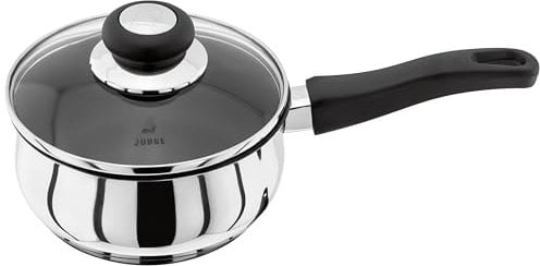 Judge Vista Stainless Steel Non-Stick Medium Saucepan 16cm 1L, Shatterproof Vented Glass Lid, Induction Ready, Oven Safe