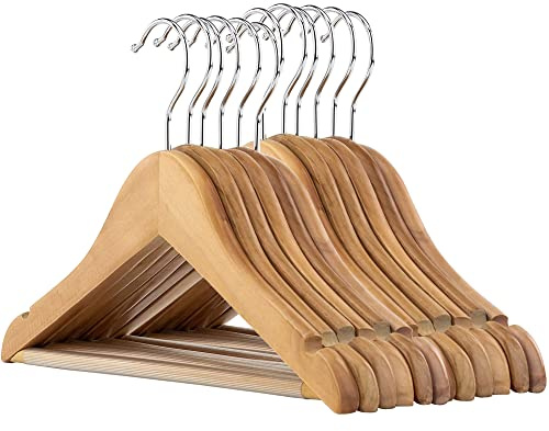 Hangerworld 12 Hochwertige Kinderkleiderbügel aus Holz mit rutschfester Hosenleiste und um 360° drehbarem Chromhaken, Breite ca. 30 cm, Naturfarben, für Baby-, Kleinkinder- und Kinderbekleidung