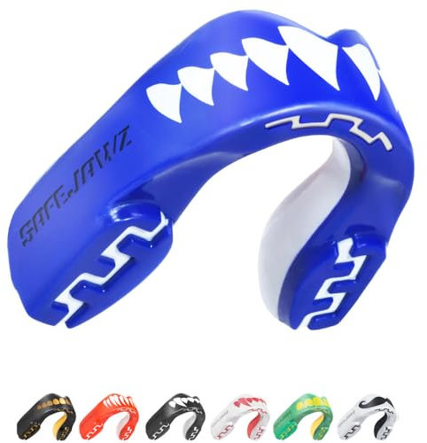 SAFEJAWZ Sport Zahnschutz Erwachsene und Kinder Sport Mundschutz Für alle Vollkontakt-Sportarten einschließlich Rugby, MMA, Kampfsport, Kickboxen, Judo, Hockey & Boxe (Shark, Bis Zu 11 Jahre))