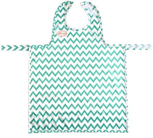 BIB-ON, A New, Full-Coverage Bib and Apron Combination for Infant, Baby, Toddler Ages 0-4. (Teal Chevron)