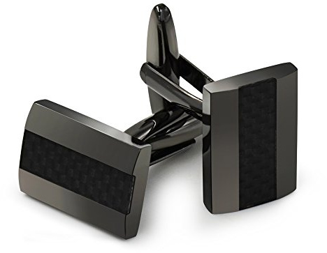 Mr.Van Black Rhodium Plated Cufflinks - Carbon Fiber & Copper Design - 18x12mm Matte Black Steampunk Men's Accessories - Gift Bag Included