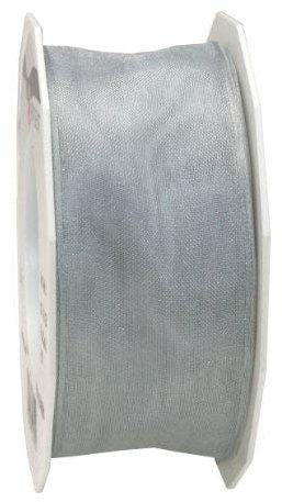 PRÄSENT FOUR SEASONS Band mit Drahtkante sterlingsilber, 25 m einfarbiges Stoffband, 40 mm Breite, leicht biegsames Schleifenband zum Dekorieren & Basteln, für besondere Anlässe